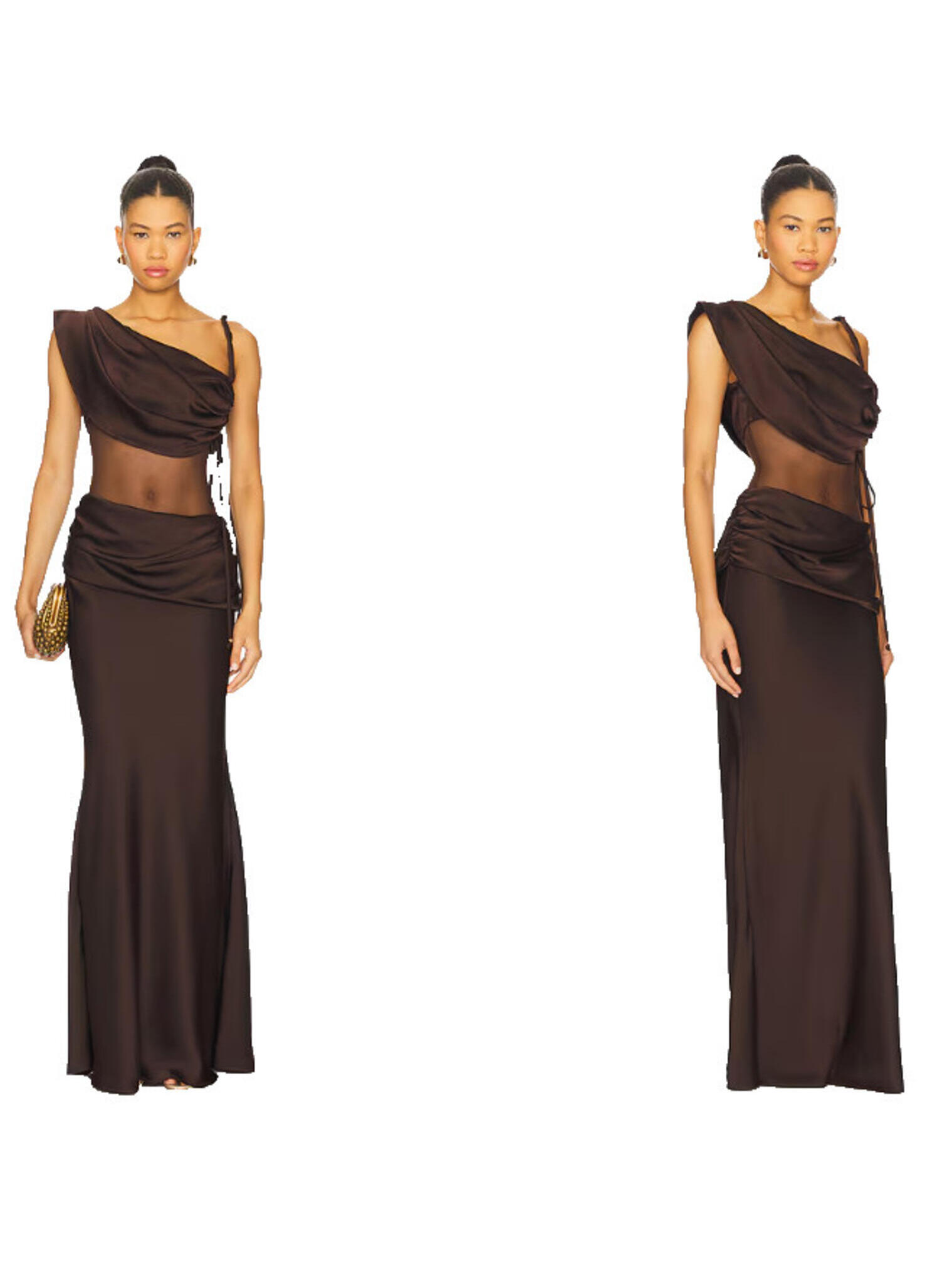 Bananhot Onyx Long Dress Brown Satin Size Xs Nwt $481 Msrp